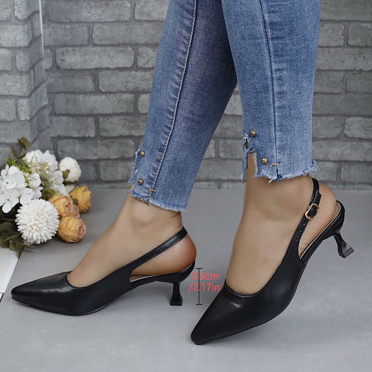 

Women's Solid Color Stylish Sandals, Ankle Buckle Strap Slip On Slingback Versatile Shoes, Point Toe Party Shoes