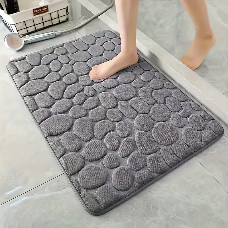 

Ultra-absorbent Memory Foam Bath Mat With Non-slip Pvc Backing, Quick-dry & Washable - Shower, Bathroom Decor, Kitchen Carpets, Beds - Fleece, Embossed Pebble Design, Bath Mats For Bathroom