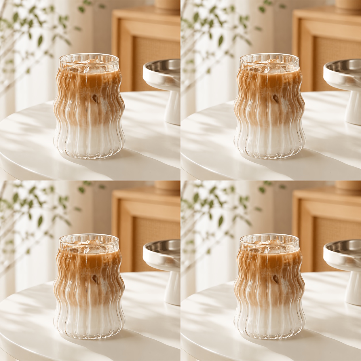 TEMU 4/2pcs-500ml High Borosilicate Glass , Wavy Pattern Hot And Cold Drink Cup, Thickened Durable Transparent Glassware (suitable For Juice/beer),