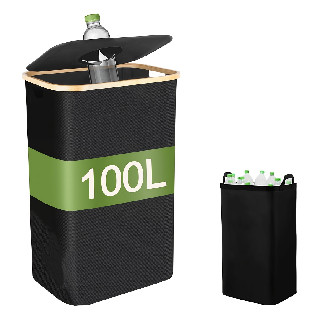 Image of Kitchen Trash Can, 82l/100l Large Capacity Bottle Collector & Recycling Bin - Foldable (drs) Organizer, Heavy-duty Coarse Jute Fabric, Space- Design & Ergonomic Handle For Home, Office, Events, Bottle