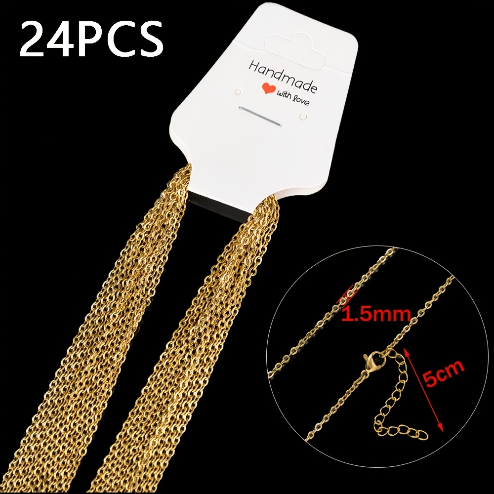 TEMU Lot de 24 chaînes à maillons en O en acier inoxydable plaqué or , collier de 1,5 mm de largeur, + chaîne d'extension de 5 cm - Accessoire de