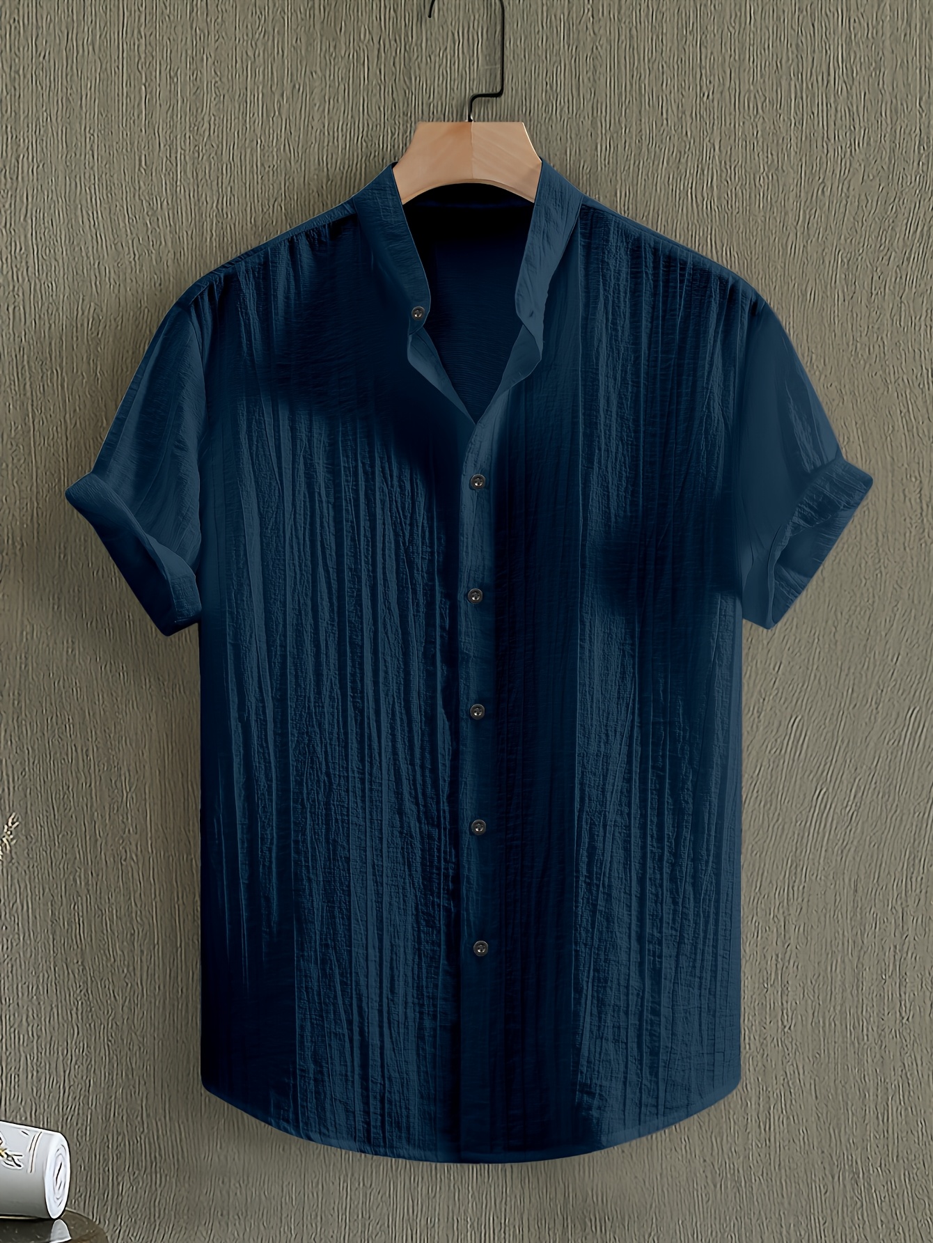 Owens OBM Men's Summer Short Sleeve Shirt - Lightweight Breathable Solid Color Button-Up Casual Shirt with Stand Collar, Machine Washable for Beach Vacation, Pool Party & Casual Attire, Beach Shirt