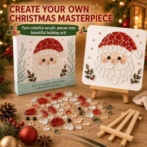 item picture diy christmas art kit christmas themed diamond painting canvas easel stickers tweezers acrylic drills gift box packaging decorations with colorful acrylic drills holiday craft suitable for home decor and creative