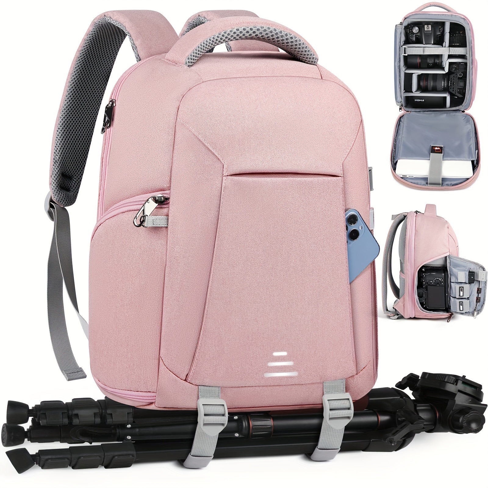 * camera bag professional DSLR DSLR mirrorless camera backpack 15.6-inch  laptop backpack camera case *'s and Wo*'s large capacity photography  backpack, pink