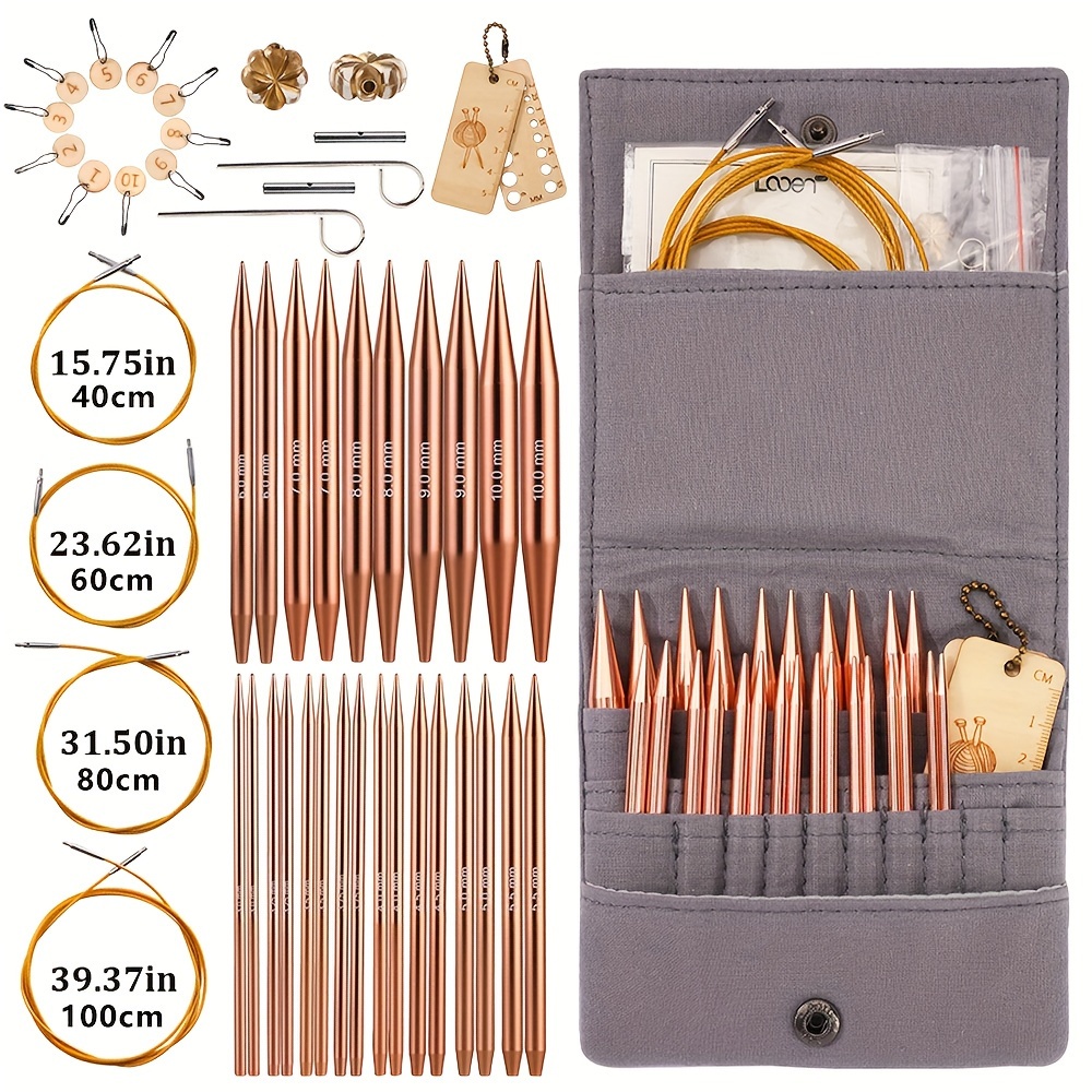 

Rose Golden Detachable Sweater Needle Ring Needle Aluminum Needle Head Stick Needle Rope Ring Needle Accessories Set With Storage Bag 13pcs Set