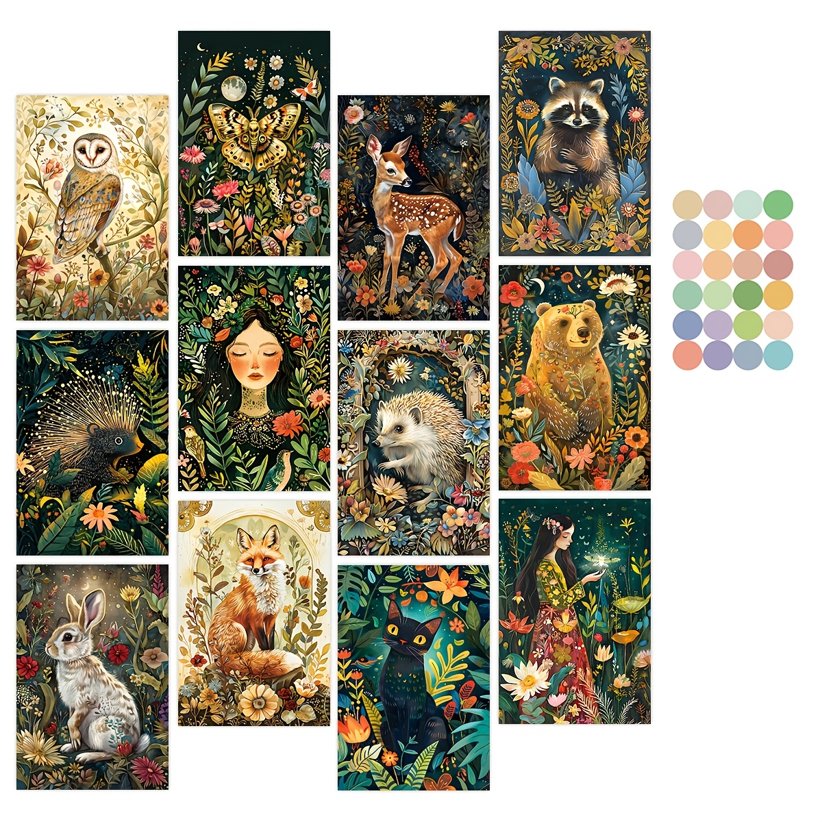 Image of 12 Sheets Evening Gothic Botanical Animals Flowers Postcards, Woodland Nights Greeting Cards (greeting Cards (without Envelopes), Great For