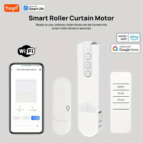 item picture smart wi fi roller shutter robot electric curtain automatic robot product for blinds vertical blinds honeycomb blinds la blinds roller blinds soft fabric blinds remote control timer switch temperature sensor off built in 2000ma lithium battery load capacity 8kg lightweight and easy to hands compatible with alexa google home smart life 1690 roller machine with remote control