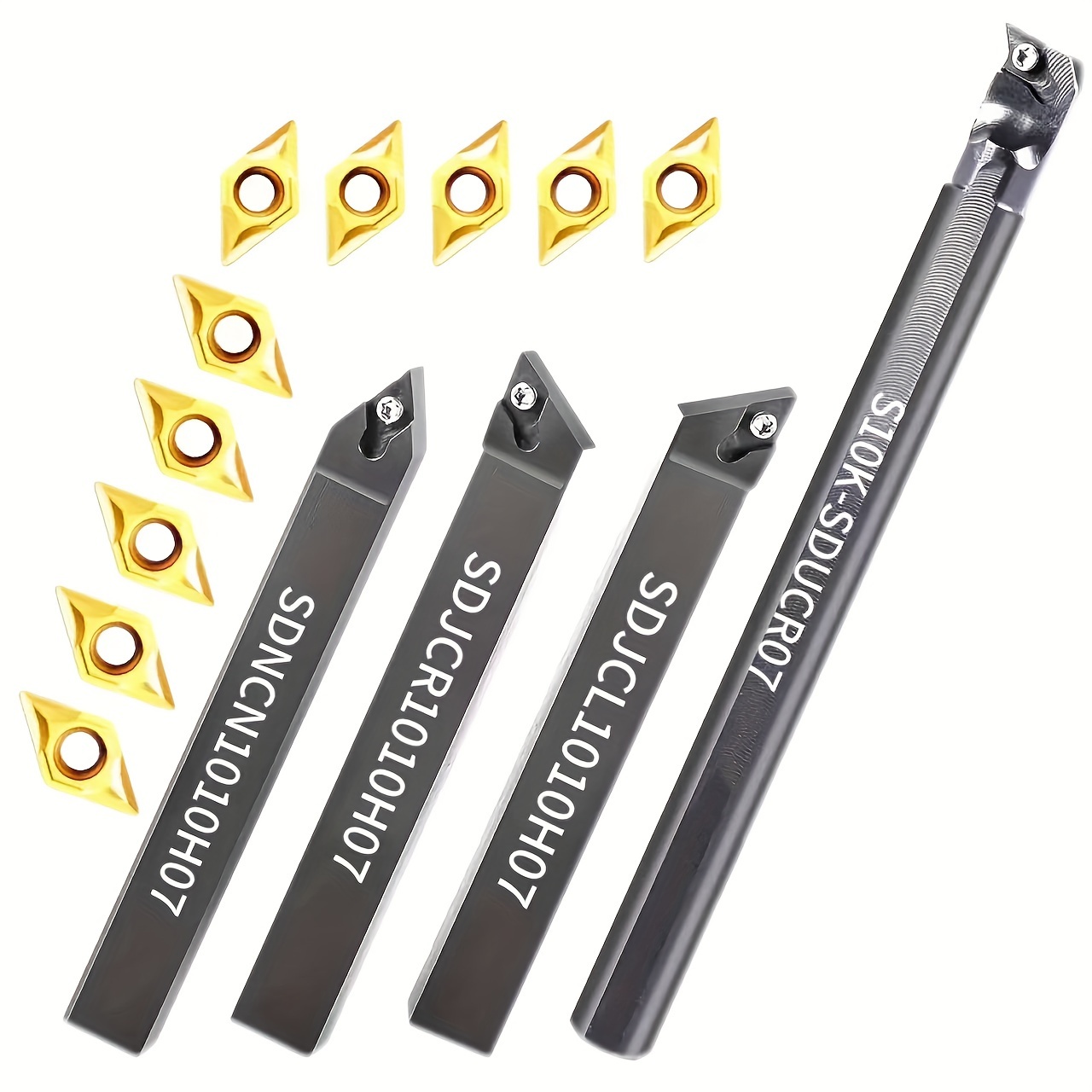 Carbide Turning Tool Holders Set With 10pcs Dcmt070204 Inserts, Includes S10k-sducr07, Sdjcl1010h07, Sdjcr1010h07, Sdncn1010h07 - Precision Cnc Lathe Tools, Sharp Carbide Blades For