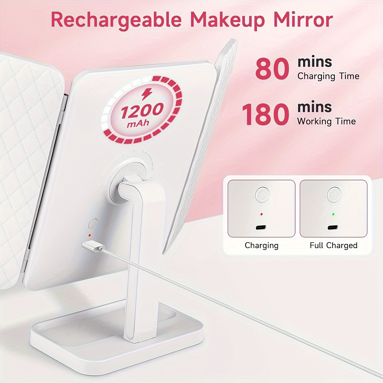 tri fold tabletop makeup mirror with led lights folding vanity mirror with 3 color lighting lighted mirror with for cosmetic women gift details 3