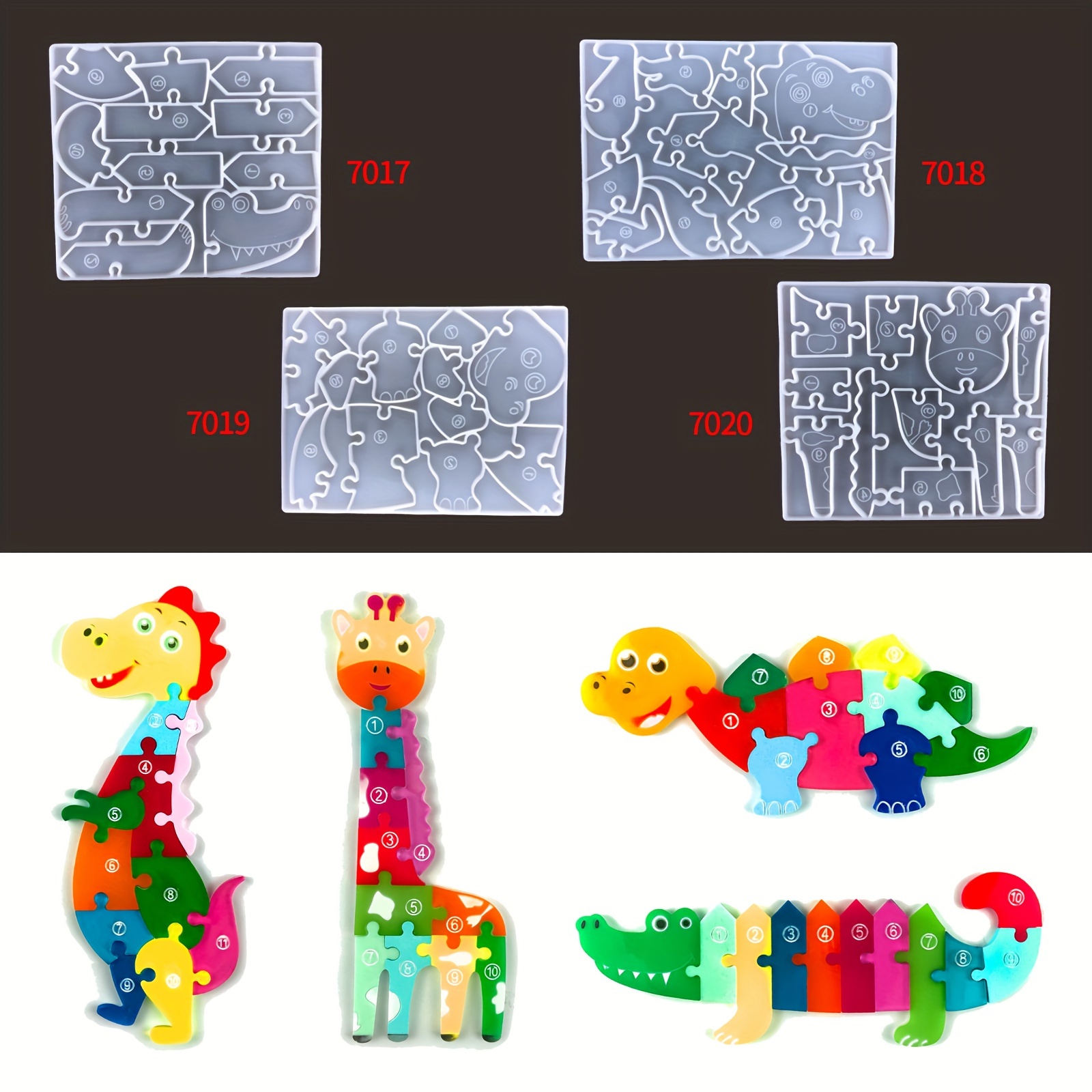 

prehistoric Play" Diy Dinosaur Puzzle Silicone Mold Kit - T-rex, Giraffe & Crocodile Shapes For Kids' Crafts And Jewelry Making