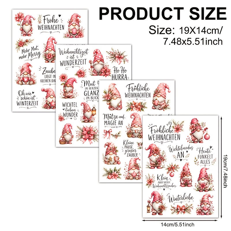 TEMU 4pcs Elf German Christmas Vinyl Uv Dtf Transfer, Transfer . Suitable For Cups, 16oz Glass Tumblers, Coffee Mugs, Ceramics, Computers, Phone Case