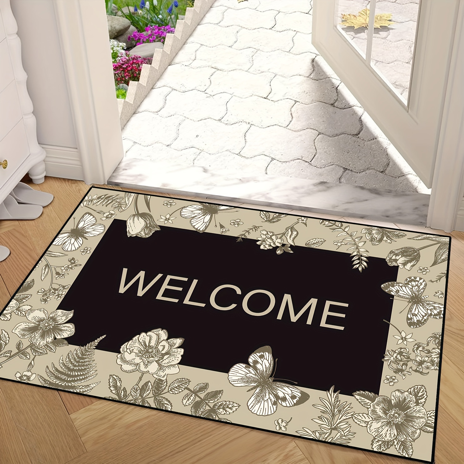 

Floral Butterflies Welcome Doormats Entrance Non Slip Floor Mats Carpet Home Decor Indoor Outdoor Use