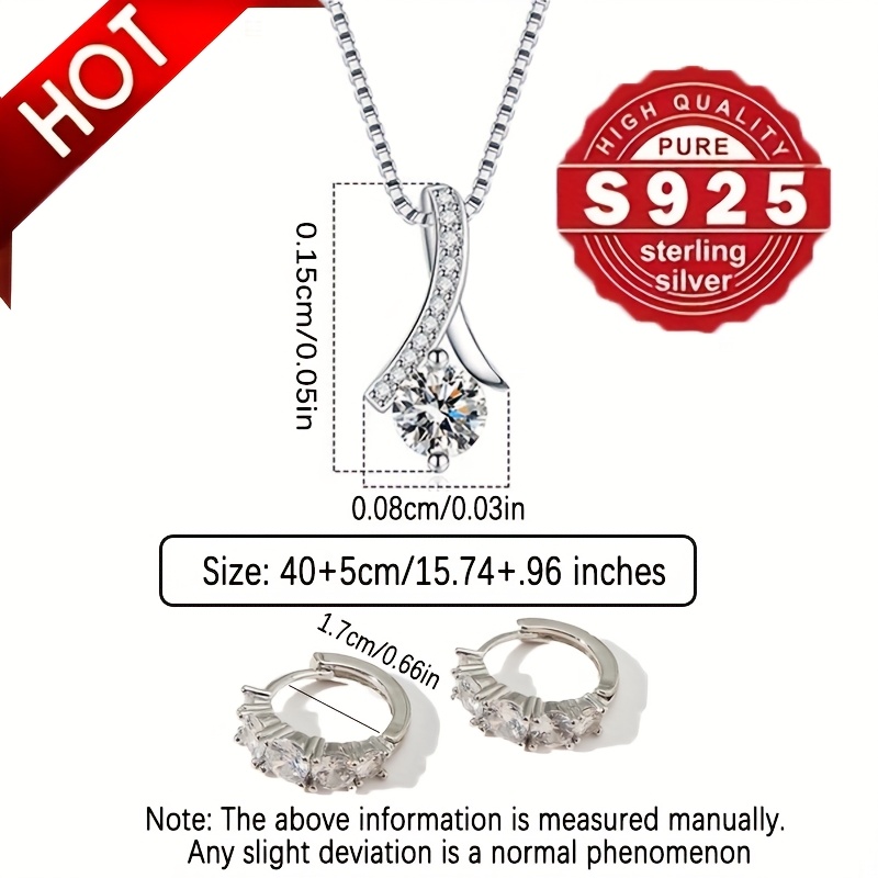 2pcs s925 silver stud necklace accessory set slightly set synthetic zirconia fashion earrings simple necklace womens fashion pendant accessory set suitable for daily matching and as a gift Product details 2