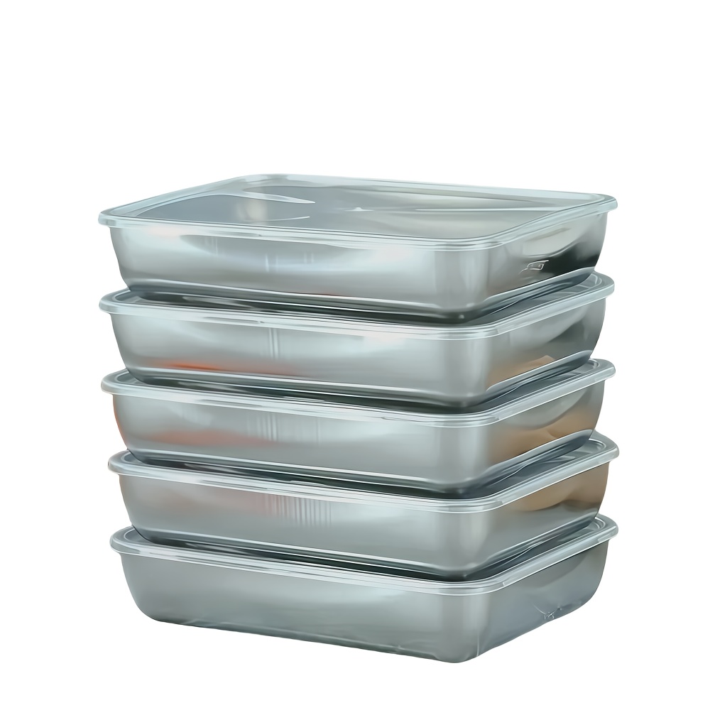 TEMU 5pcs Stainless Steel Food Containers With Clear Lids - Leakproof, Stackable For Storing Meat, Fruits, And Vegetables, Airtight And Reusable,