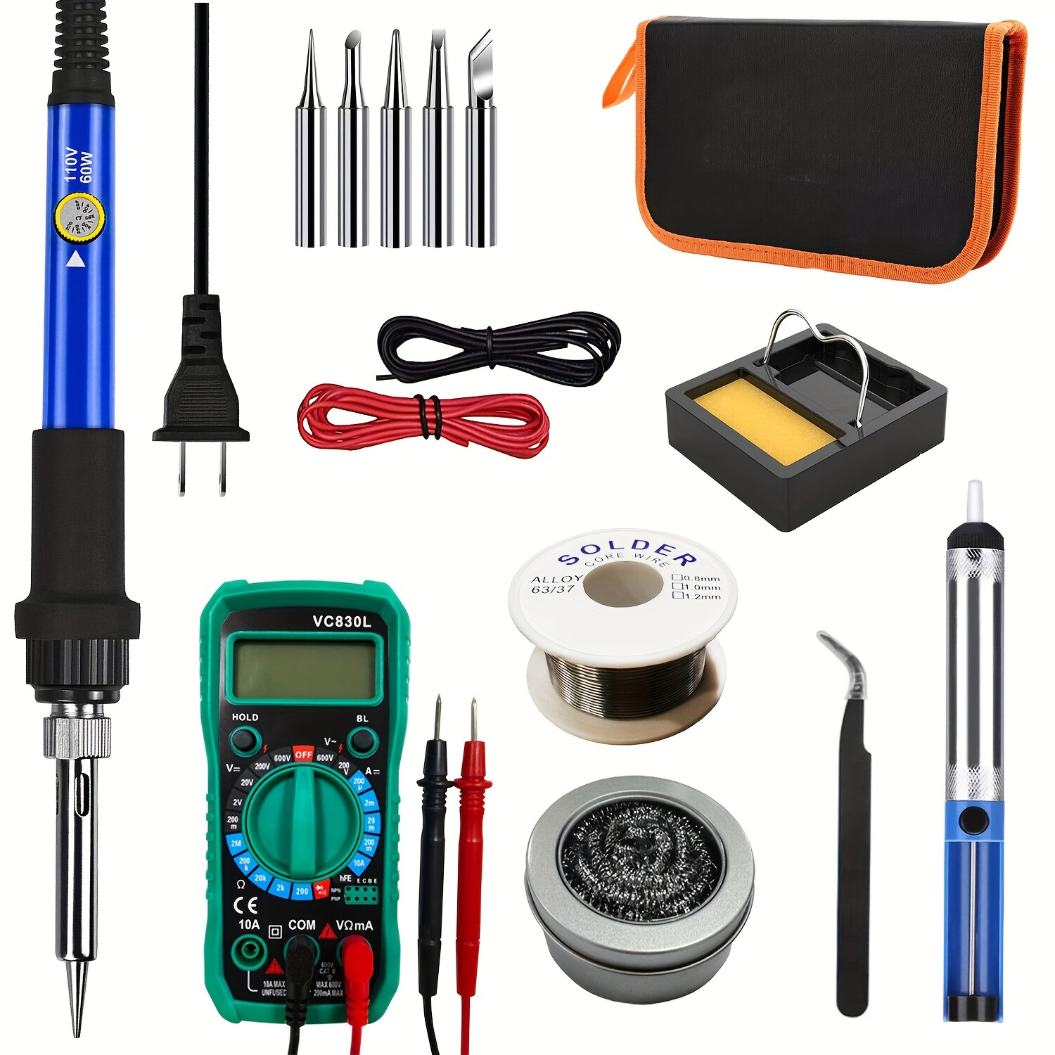 

Soldering Iron Electric Kit Adjustable Temperature Welding Solder Wire 60w With Multimeter