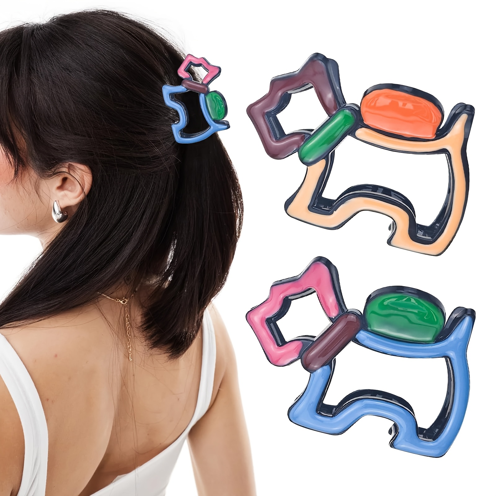 

1pc Cute Dog-shaped Hair Claw Clip, Plastic Solid Color Medium Size Hair Grip, Hollow Hair Accessory For Use, For 14+