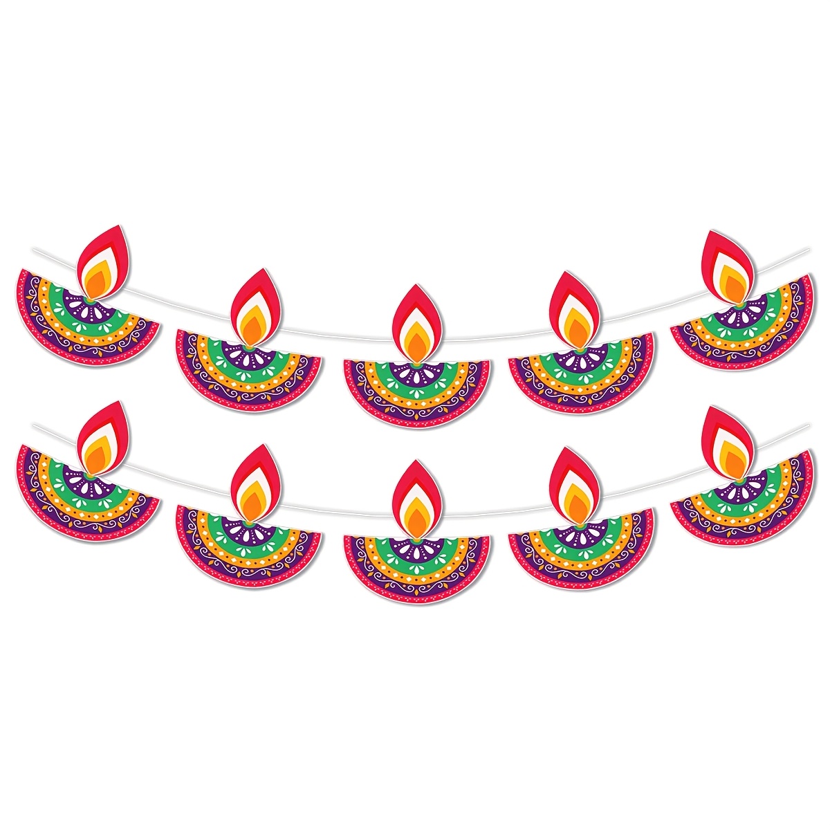 TEMU Guirlande de 2 de fanions en papier Diwali , déguisement de fanions découpés de lampe imprimés et colorés, décoration de festival à suspendre