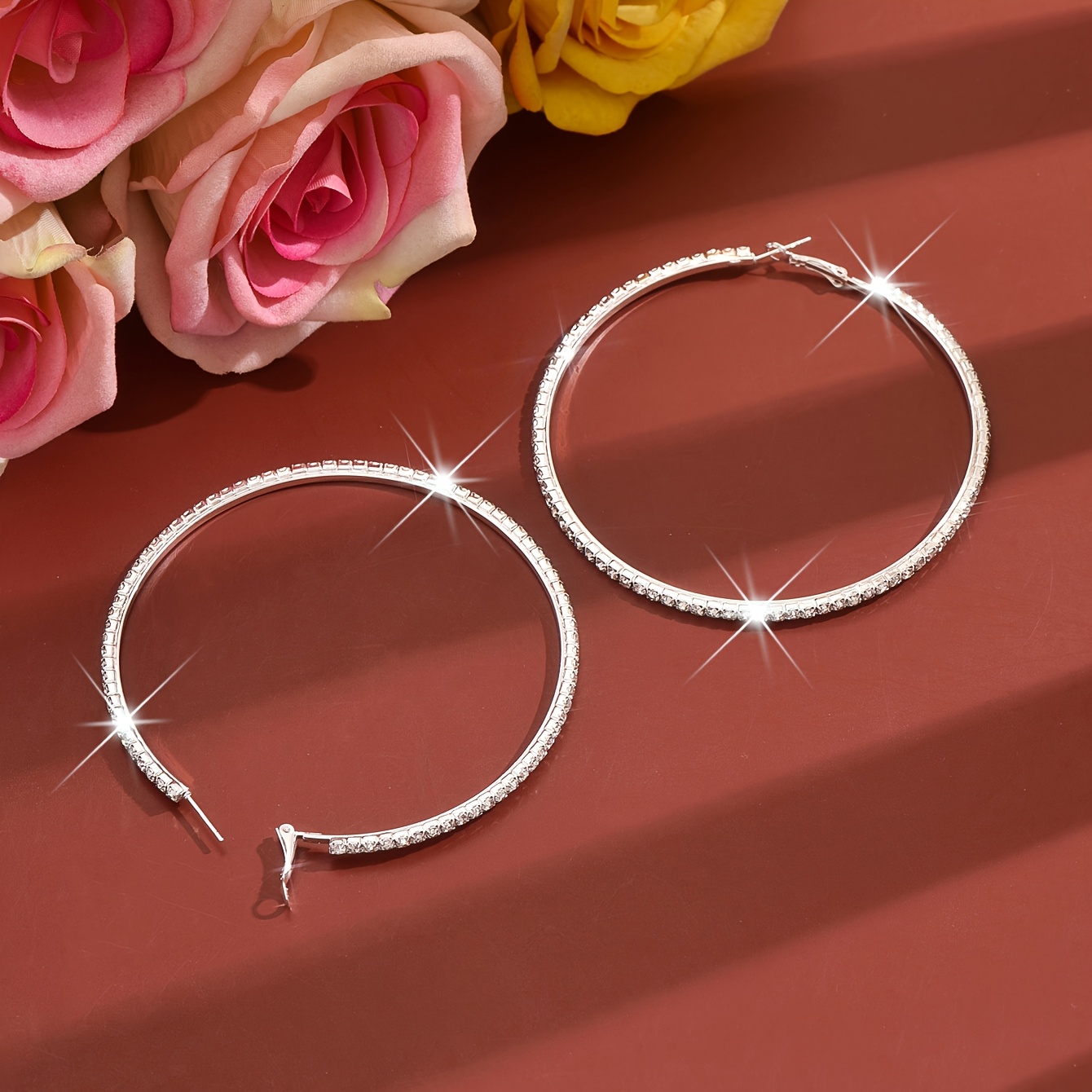 TEMU Pendientes de aro redondos con pedrería para todo tipo de combinaciones, accesorio de diario con para mujer