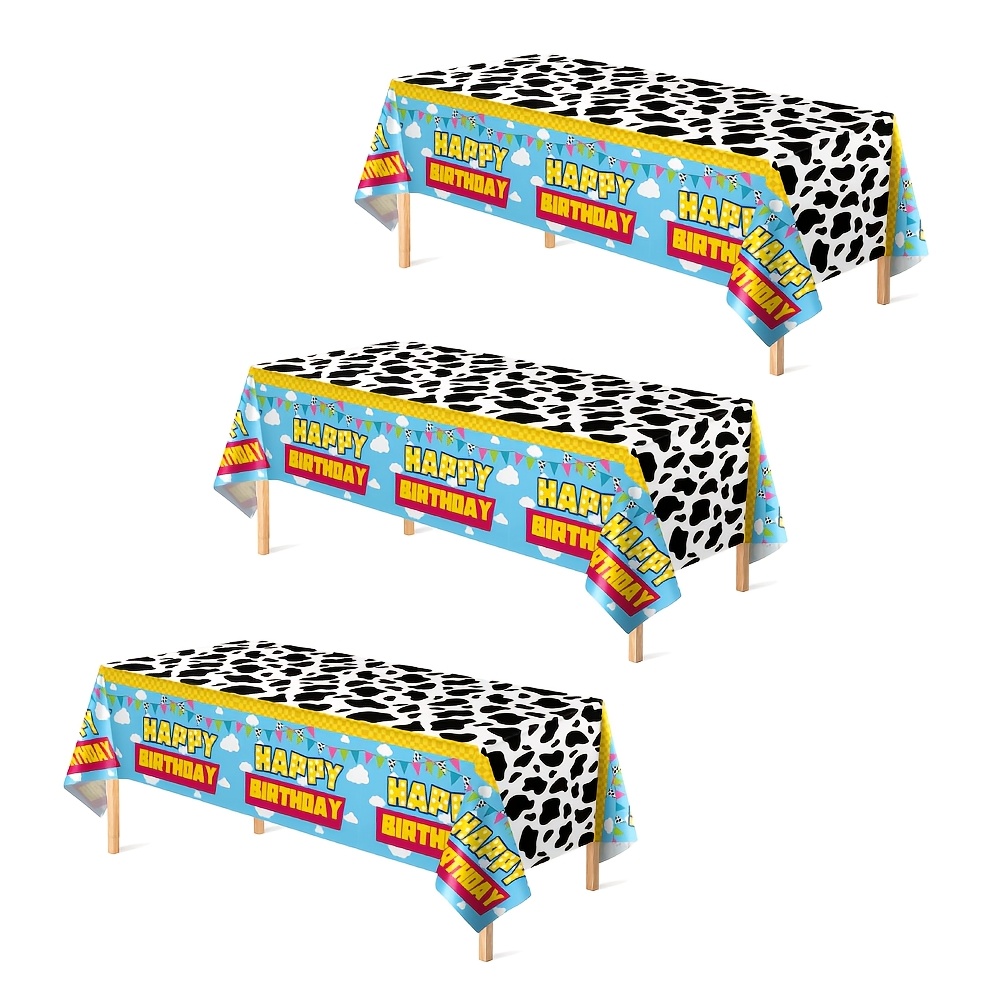 TEMU 3pcs Set Of Fun Cow Print Tablecloths With And Birthday , Colorful And . Cow Theme For Birthday Parties, Outdoor Gatherings, Tablecloth 137 X