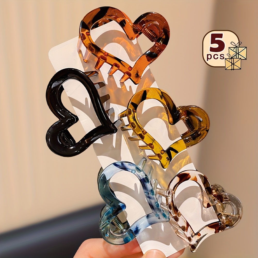 5 High-end Heart-shaped Small Claw Clips Suitable For , Cute Hair Clips, Fashionable Women's Great Value Hair Additions, Niche Design