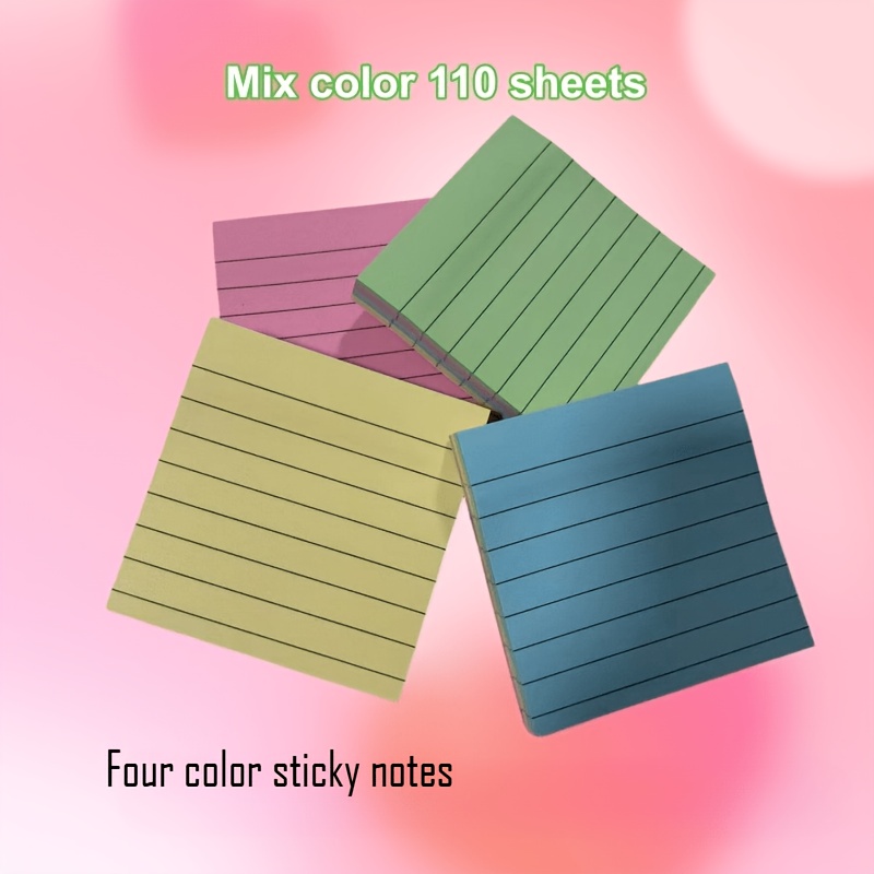 TEMU Lot de 110 notes autocollantes lignées quatre couleurs pour bureau, école, maison - Bloc-notes à pages détachables colorées avec onglets à code