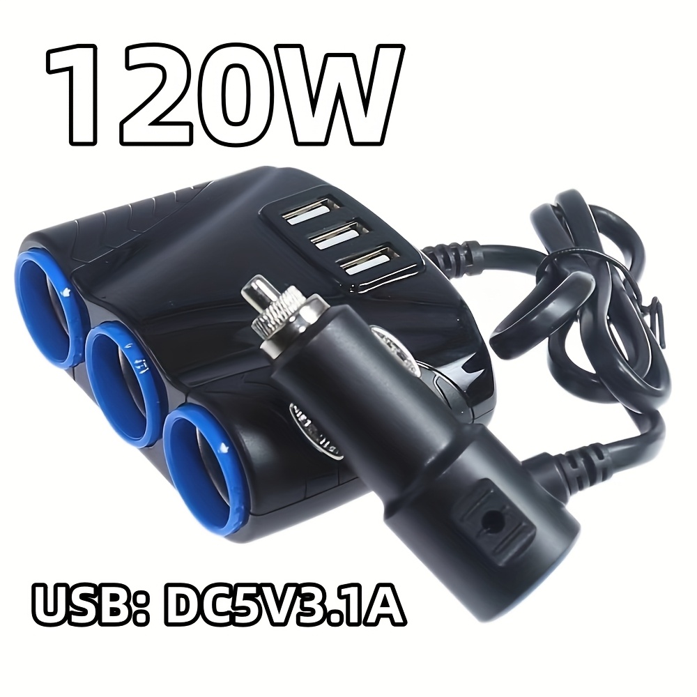 Adaptateur de prise *-* 12V/24V pour * rpartiteur 120W avec * de sortie 5V  3.1A et 3 ports USB pour charger les tlphones * batterie