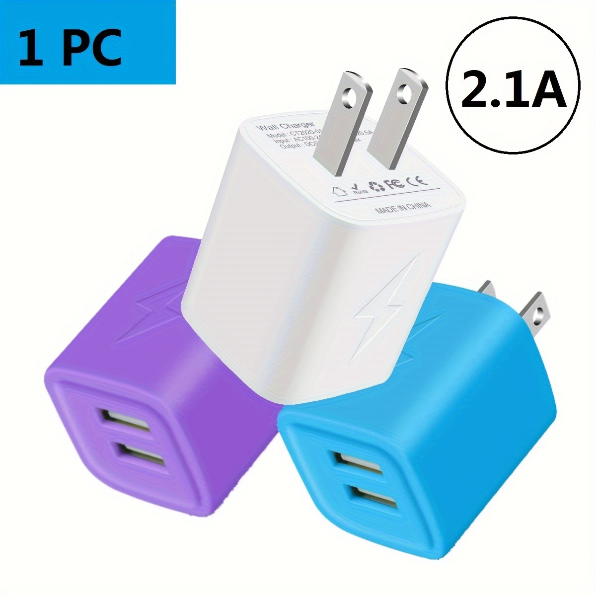 

1pc 2-usb-a Ports Fast Charging Charger Wall Plug Outlet Ac Power Adapter Block Cube White