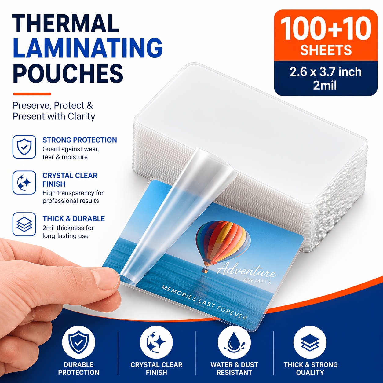 TEMU 110 vellen thermische lamineerzakjes (100+10 bonus) - Pakket geschikt voor ID-kaarten, foto's, visitekaartjes & badges, HD helder geschikt voor