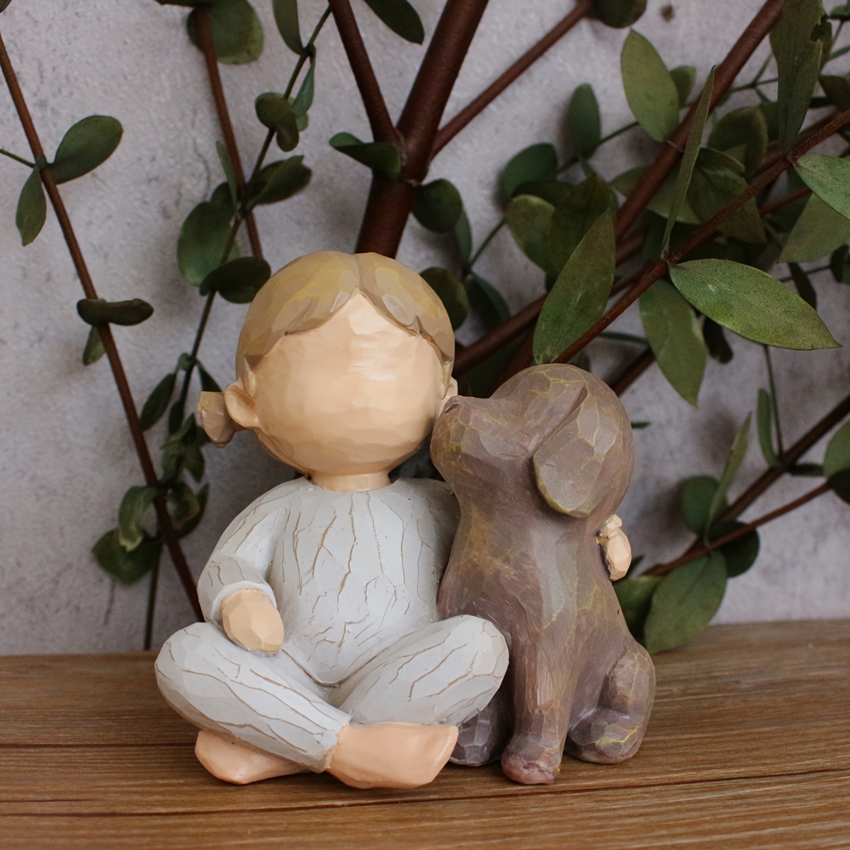 TEMU Wood Carving Girl And Dog Resin Home Decoration Desk Resin Dog Memorial Gift