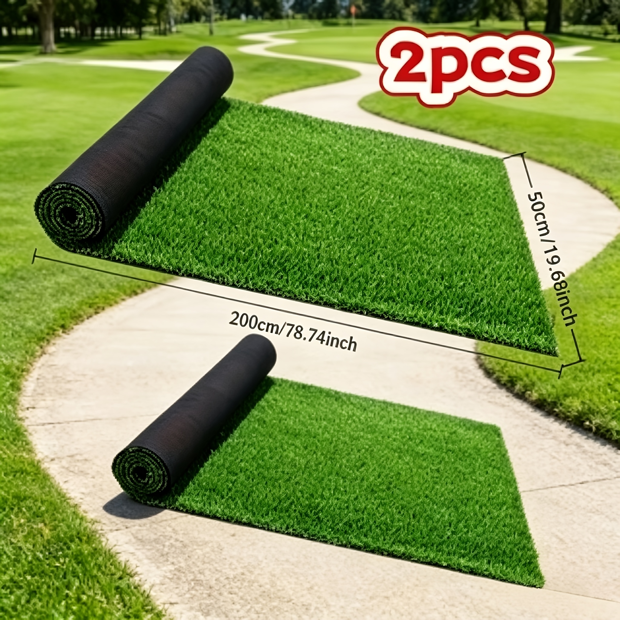 TEMU 2pcs Set = 4m Large Artificial Grass Mat, Realistic, Uv-resistant And Durable, Made Of Plastic Material For Greenery. Suitable For Outdoor