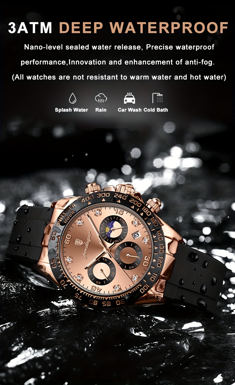 s waterproof quartz watch rose golden luminous calendar timer silicone strap business fashion style ideal for students professionals details 8