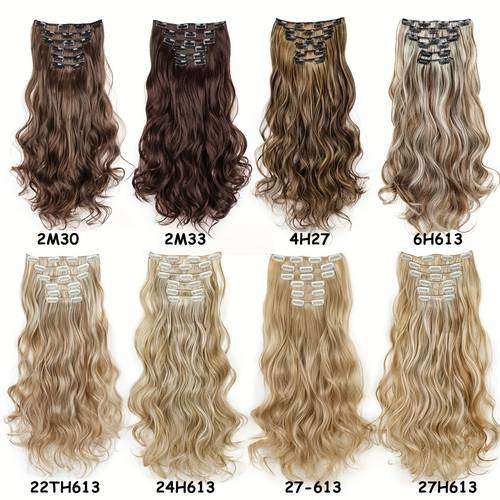 conjunto de 6 extensões de cabelo encaracolado sintético loiro e para mulheres, perfeito para realçar elegância e estilo. uma popular para o verão, peças adicionam volume ao seu cabelo, ideal para festivais e ocasiões festivas