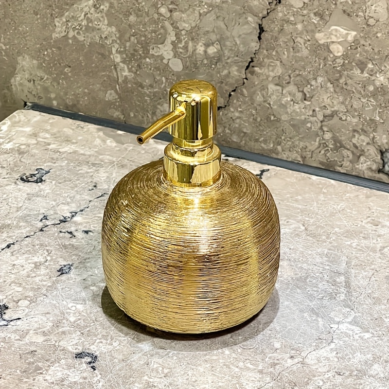 TEMU Luxury Brushed Golden And Silver Ceramic Soap Dispensers | Round Non-slip Countertop Decorative Liquid Pump Dispensers For Bathroom, Hotel