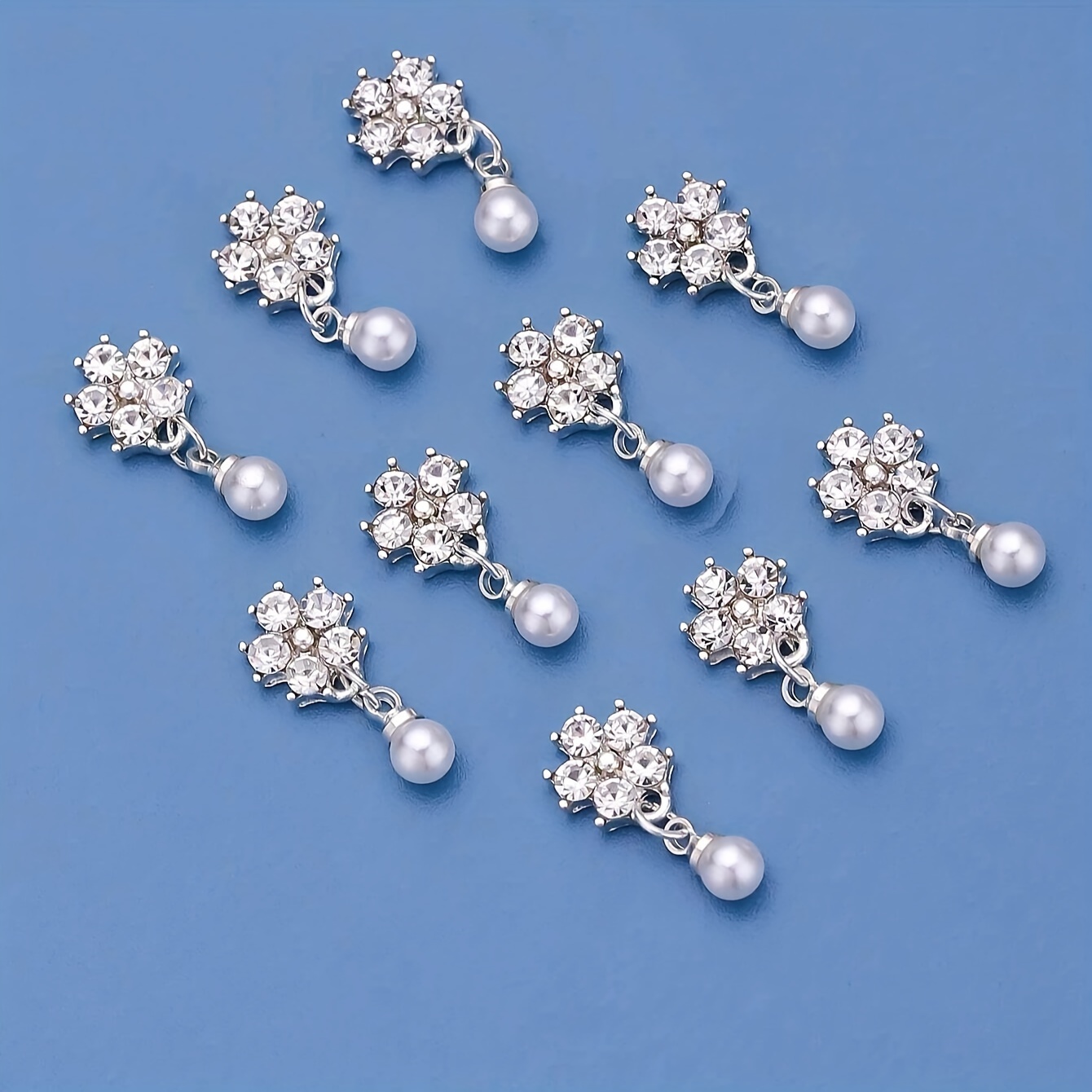 Image of 10pcs/bag Silvery Plum Shaped Pendant Pearls Rhinestones Nail Decorations Nail Art Additions