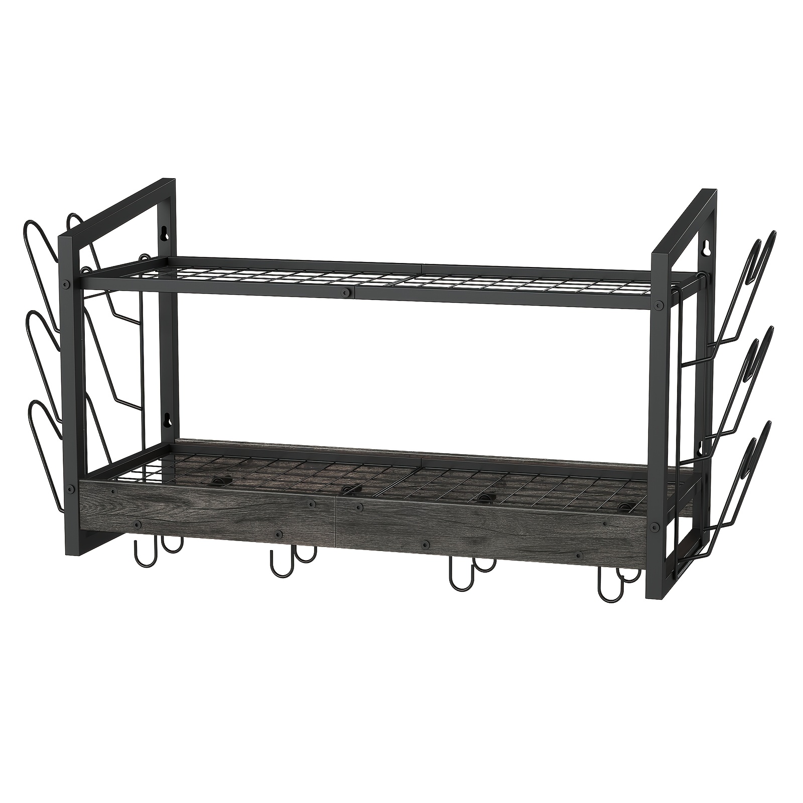 Image of 29" Lid Hanging Wall Pot Rack, 2-tier Golden Metal Kitchen Organizer, Kitchen Cookware, Cutlery Storage, 12 Hooks, Movable Design, Wall-mounted Installation, Suitable For Kitchen Shelves