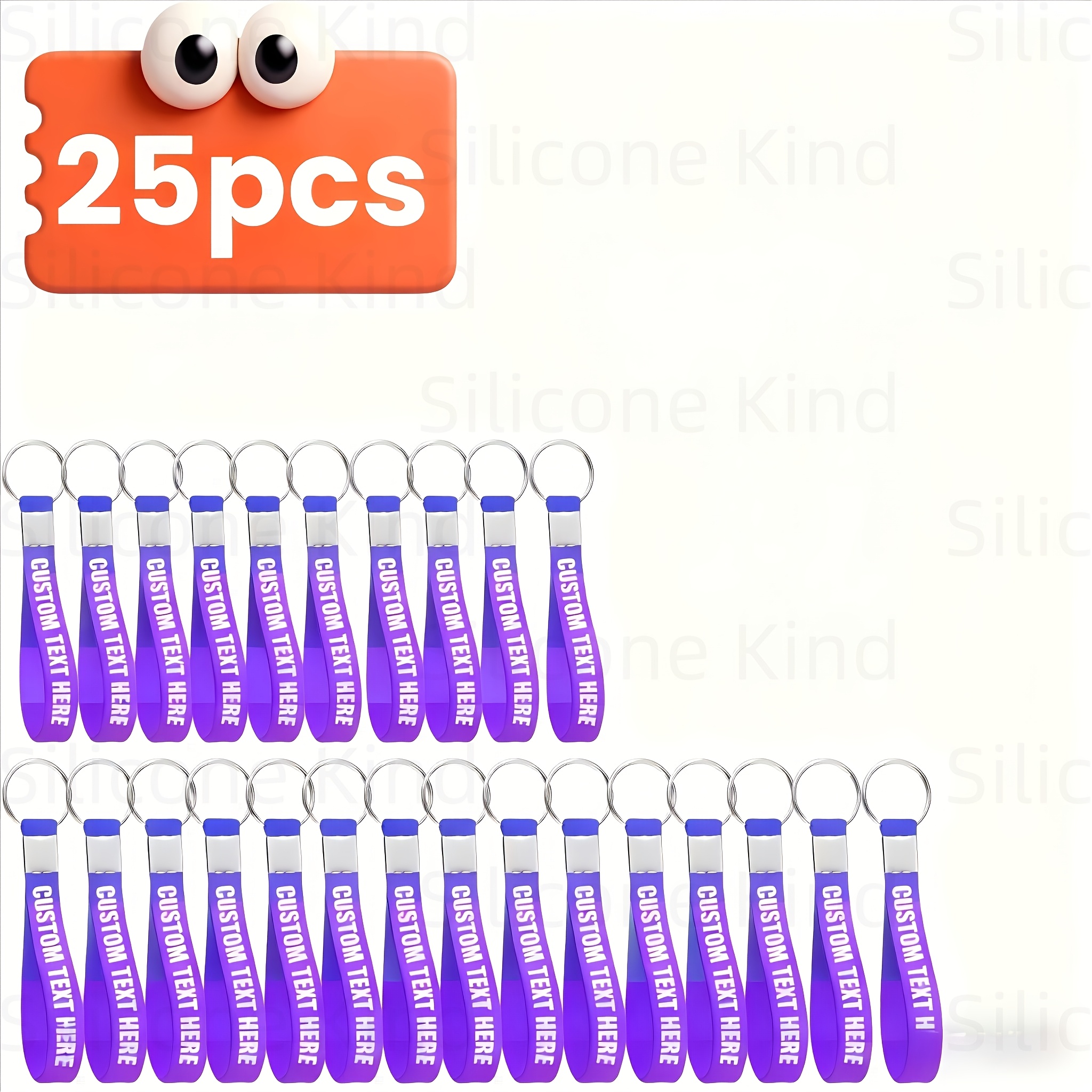 TEMU 25pcs Bulk Personalized Silicone Keychains Custom Text/logo & Logo - Customizable Keyrings Suitable For Events, , Promotional Items, Bulk Orders