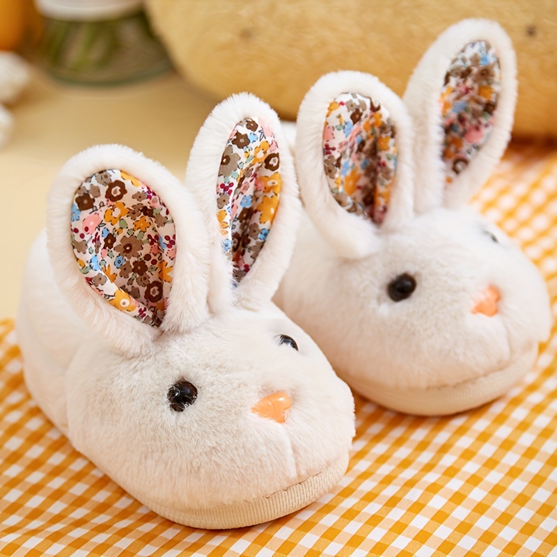 

Mignons chaussons en fourrure de lapin de dessin animé pour filles, confortables, antidérapants, chauds et doux pour la marche en intérieur, automne et hiver.