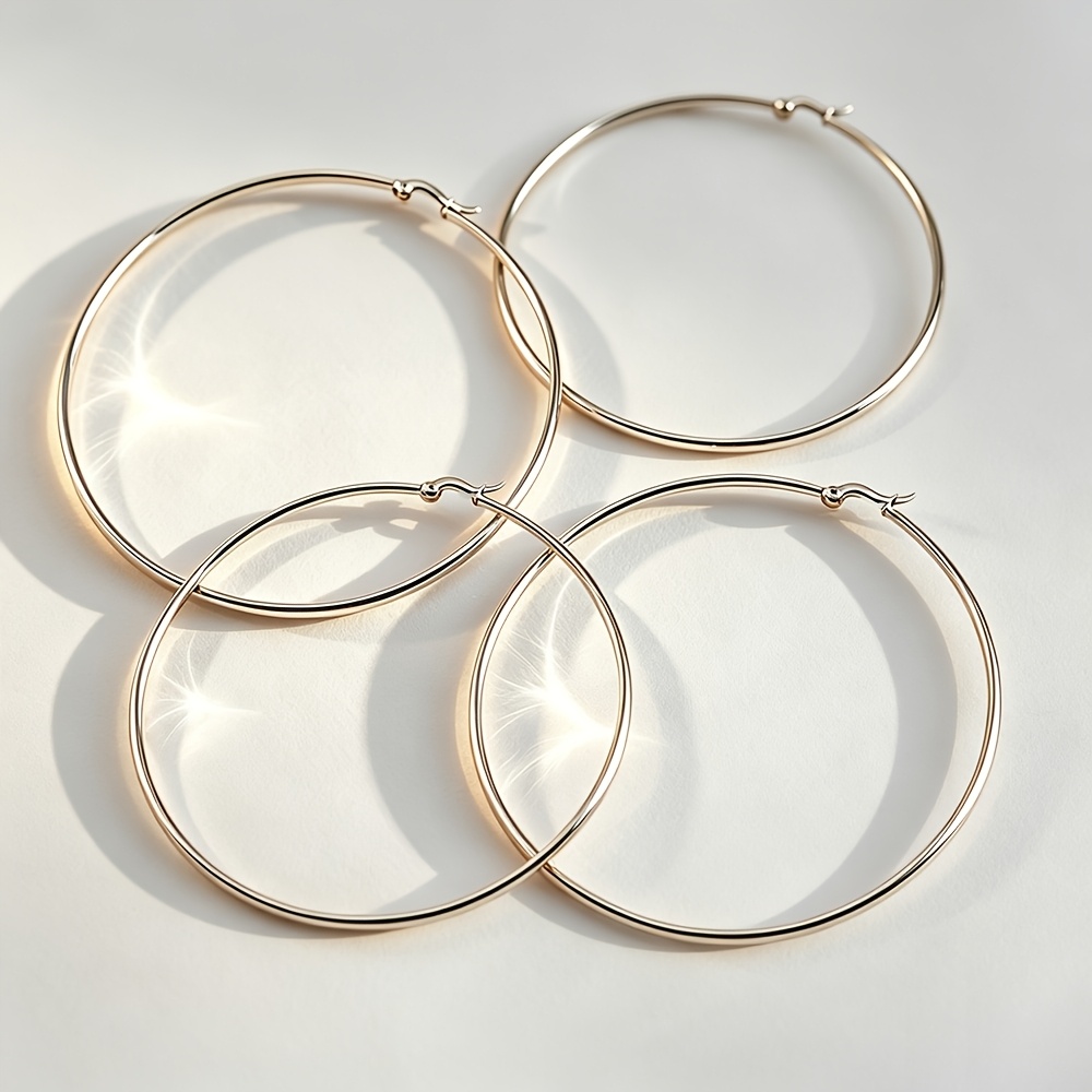 TEMU 1 Pair/ High-quality 316l Stainless Steel Large Hoop Earrings, Low-allergy, Comfortable And Versatile, Easy And Elegant, Suitable For Daily Wear