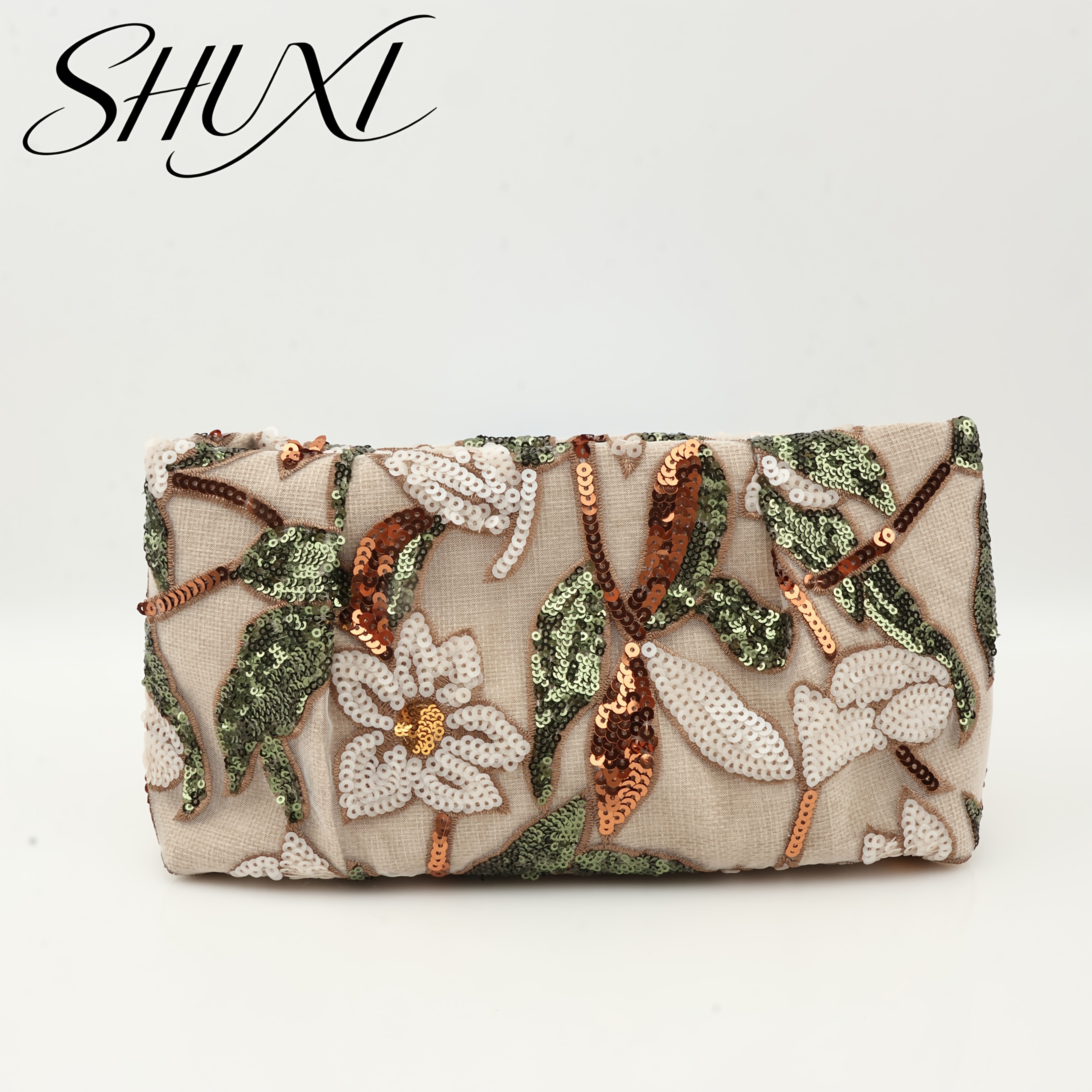 TEMU Bolso de noche para mujer, Clutch beige con lentejuelas florales, Bolso de elegante, Adecuado para , bailes, banquetes, reuniones formales