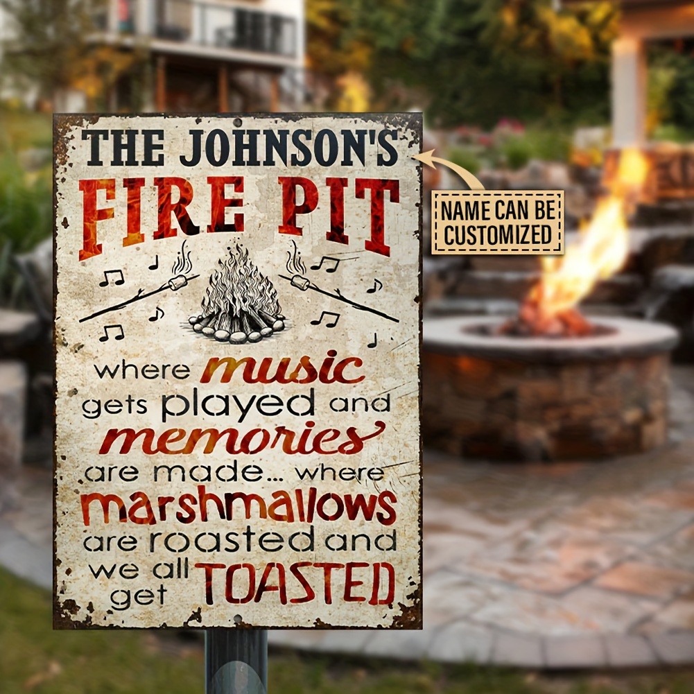 

Personalized Fire Pit Metal Sign - Customizable Name, Iron Construction, Versatile Mounting, Multi-use, English Text - Classic Design For Campfires, Music & Memories