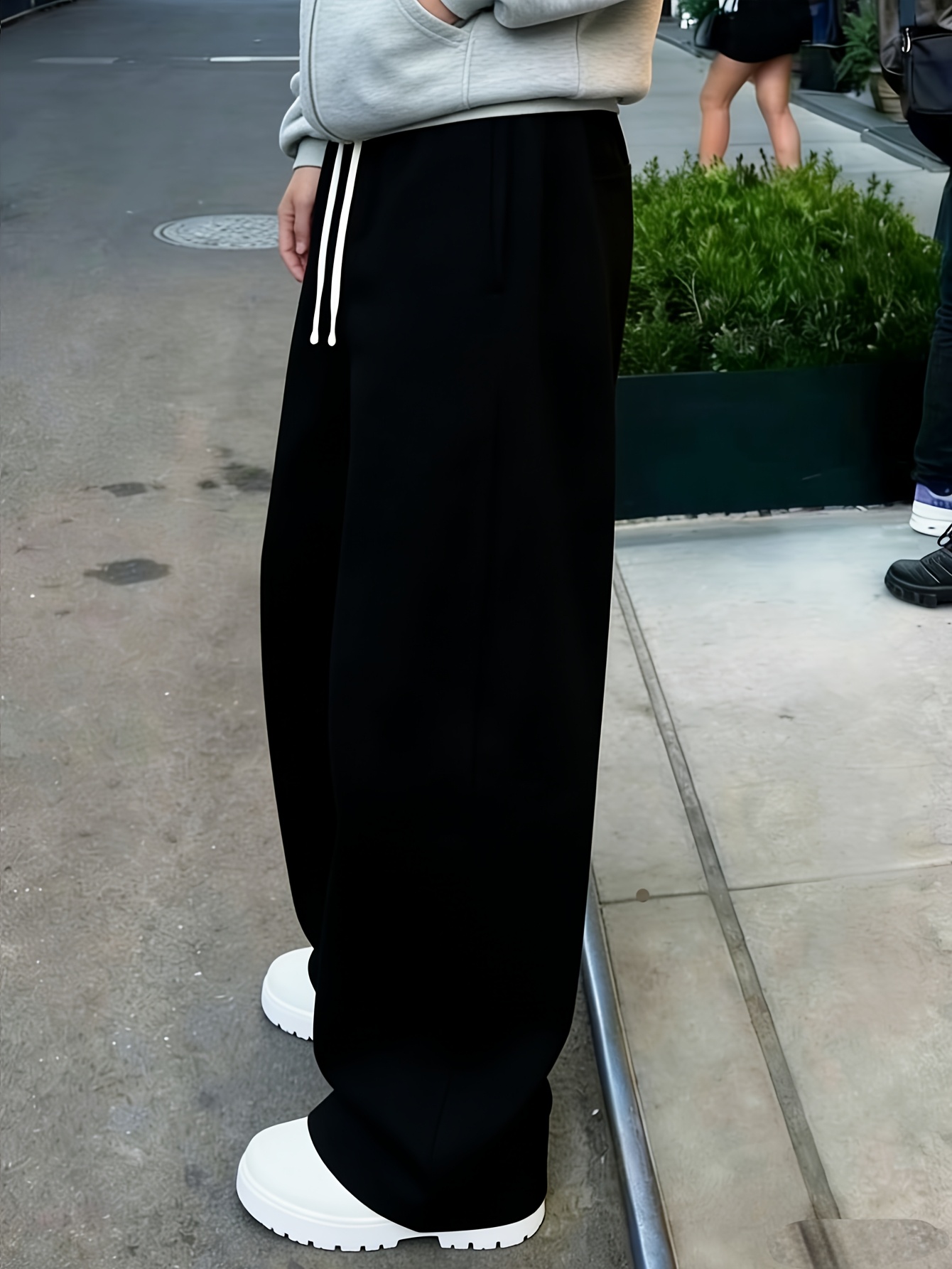 item picture mens adjustable elastic waist sweatpants loose fit straight leg pants waistband breathable     trousers suitable for gym casual attire machine washable solid color athletic casual pants