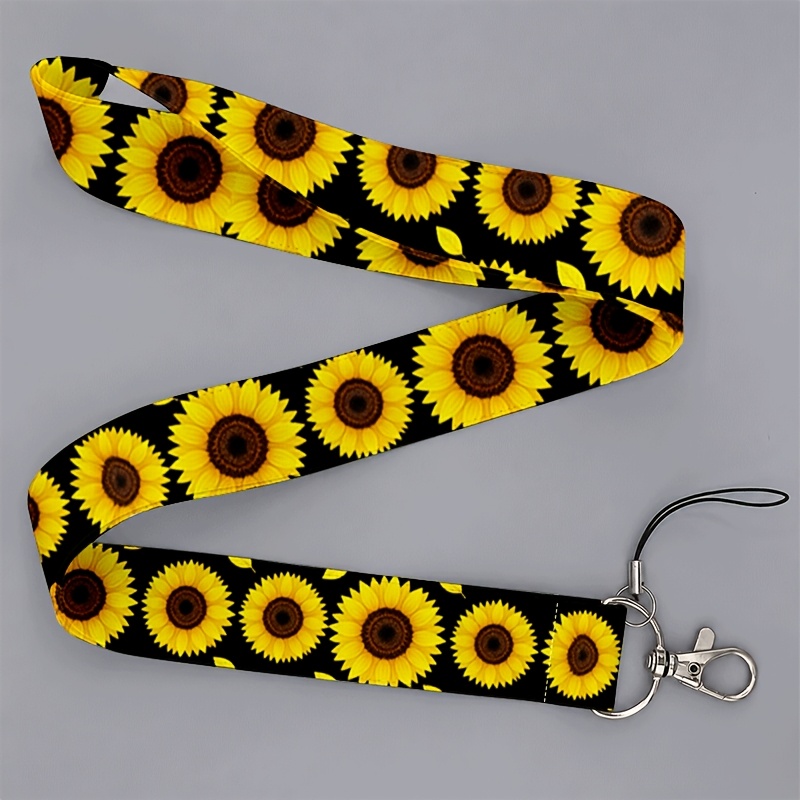 TEMU 2d A Piece Suitable For Men And Or School, Black Background Full Print Sunflower Lanyard For Phones & Id Cards