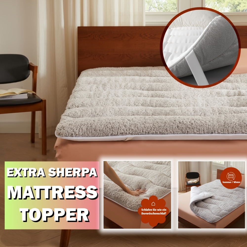 Image of Comfortable Mattress Protector Pad, Mattress Topper, Cushioning Pad, With Sherpa, Suitable For Autumn And Winter, Double-sided, Made Of Soft Sherpa