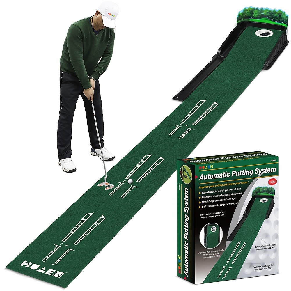 Indoor And Outdoor Golf Putting Mat With Auto-ball Return, 8ft Putting Green Featuring Alignment Guides, Golf Great For Men.