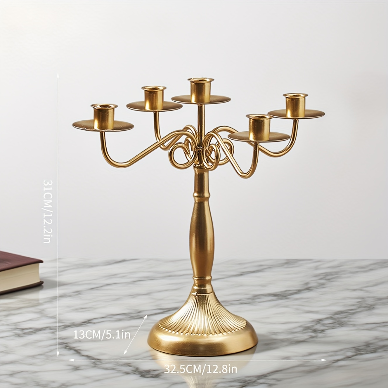 Image of Golden Candelabra - Welded Gothic Taper Candle Holder For Halloween Christmas Table Centerpiece, Wedding Home Dining Decor