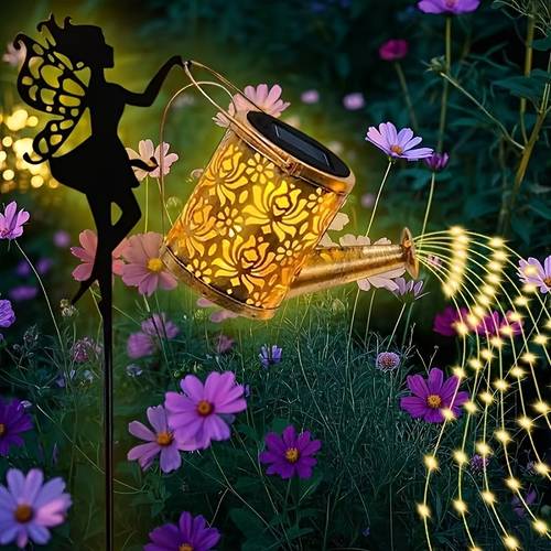 1ps solar fairy waterfall light metal teapot garden decoration with led suitable for courtyard lawn and outdoor solar pile light ip65 waterproof courtyard lawn decoration lighting halloween outdoor light