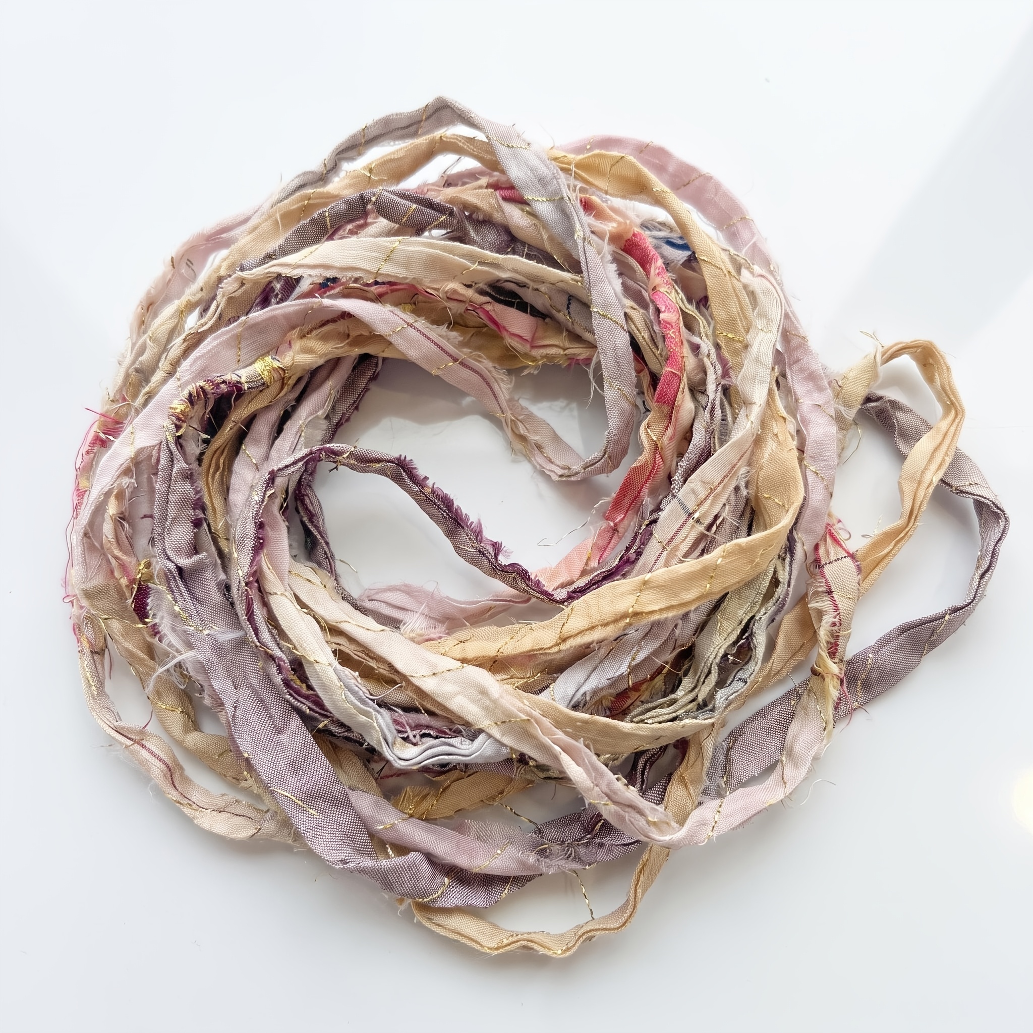 TEMU Ruban en soie sari multicolore de 300 cm avec fil métallique doré, tissu de décoration pour enrubannage, et bricolage de bouquets, motif tie-dye
