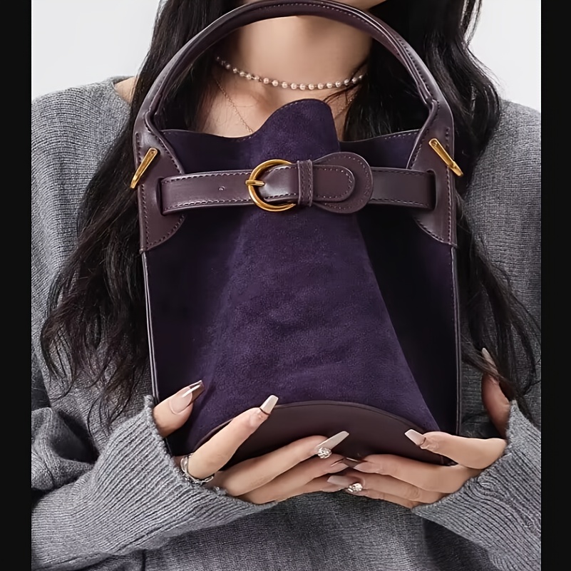 TEMU Bolso de terciopelo -marrón de con diseño moderno para mujer, bolso de de moda para viajeros de 2025, elegante bolso para mujer - Elegante bolso