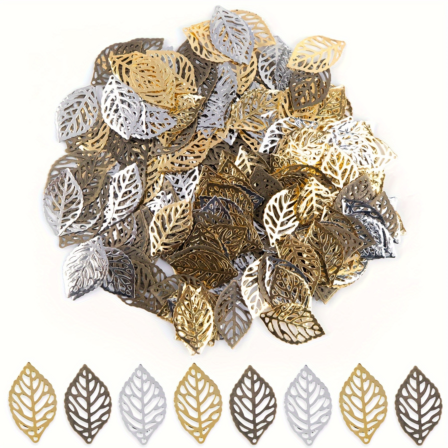 

50 Pieces Of Golden Leaf Pendants With Holes, Made Of Golden Hollowed-out Leaf-shaped Pieces In Multiple Colors, For Accessories.