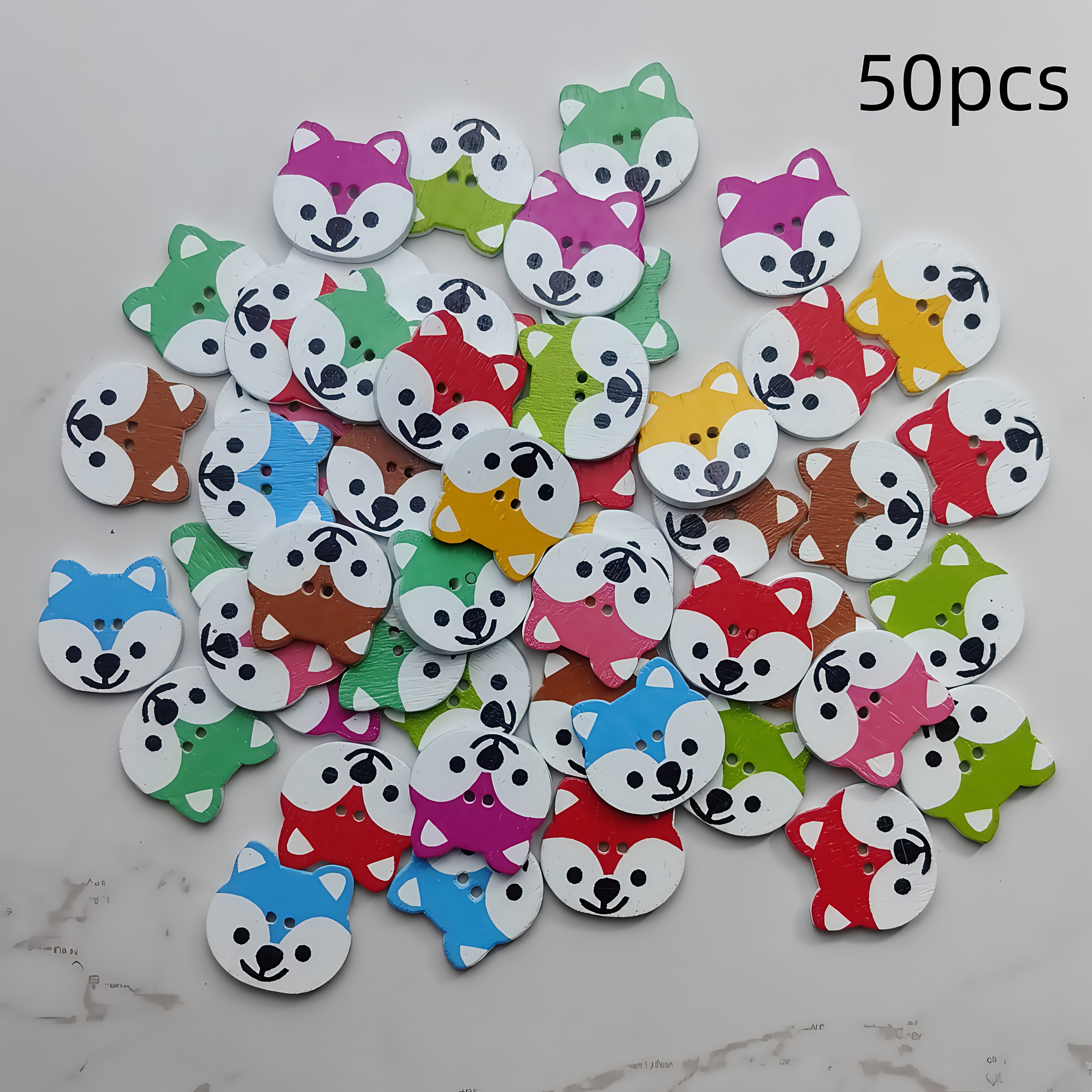 Image of 50pcs Handmade Painted Puppy Wooden Buttons Colorful Animal Wooden Buttons Original Wooden Buttons Personalized Trendy Clothes Bags Hats Holiday Party Room Decorative Wooden Buttons Painting Buttons